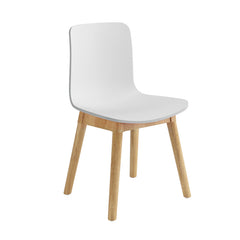 時尚餐桌椅,現代塑料一體成型座椅,搭配金屬或木質腿架。圖中展示藍色雪橇底座、橙色扶手款及黃色木腿款,適合家居或咖啡廳使用。Modern fashionable dining chairs with ergonomic molded plastic seats and metal or wood legs. Shown in blue sled base, orange with arms, and yellow wood legs variants for home or cafe.