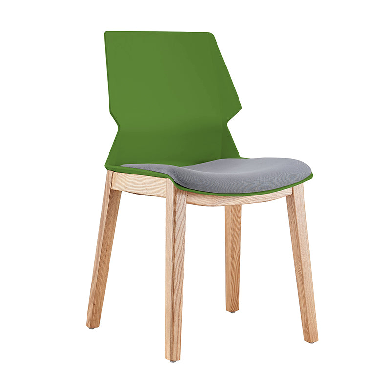 時尚餐桌椅,現代塑料一體成型座椅,搭配金屬或木質腿架。圖中展示藍色雪橇底座、橙色扶手款及黃色木腿款,適合家居或咖啡廳使用。Modern fashionable dining chairs with ergonomic molded plastic seats and metal or wood legs. Shown in blue sled base, orange with arms, and yellow wood legs variants for home or cafe.