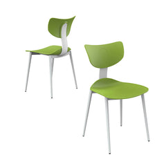 時尚餐桌椅,現代塑料一體成型座椅,搭配金屬或木質腿架。圖中展示藍色雪橇底座、橙色扶手款及黃色木腿款,適合家居或咖啡廳使用。Modern fashionable dining chairs with ergonomic molded plastic seats and metal or wood legs. Shown in blue sled base, orange with arms, and yellow wood legs variants for home or cafe.