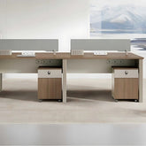 淺木紋辦公室活動檔案櫃:左側雙層右側三層抽屜設計,白色側板,底部滑輪便於辦公空間靈活移動。Light wood grain office mobile filing cabinets: two-drawer and three-drawer designs with white sides and wheels for flexible workspace organization.