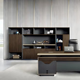 現代辦公室板式文件櫃 Modern office panel file cabinet 木紋灰色設計多層收納抽屜 wood grain gray multi-storage drawers
