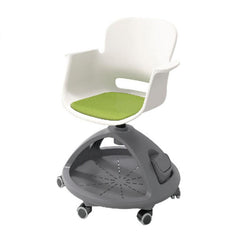 智慧教室多功能培訓椅,配備輪滑底座、翻轉書架、可調式記事板,白色座椅搭配彩色座墊設計。該培訓椅具有靈活性,適用於課堂討論、小組合作、互動教學等多種學習場景。整體設計簡潔現代,集成度高,提升課堂教學效率。Smart classroom multi-functional training chair with wheeled base, flip-around bookshelf, and adjustable writing tablet. Features white shell seat with colorful cushion options. Ideal for collaborative learning, group discussions, and interactive teaching. Modern, integrated design that enhances classroom efficiency and student engagement.