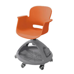 智慧教室多功能培訓椅,配備輪滑底座、翻轉書架、可調式記事板,白色座椅搭配彩色座墊設計。該培訓椅具有靈活性,適用於課堂討論、小組合作、互動教學等多種學習場景。整體設計簡潔現代,集成度高,提升課堂教學效率。Smart classroom multi-functional training chair with wheeled base, flip-around bookshelf, and adjustable writing tablet. Features white shell seat with colorful cushion options. Ideal for collaborative learning, group discussions, and interactive teaching. Modern, integrated design that enhances classroom efficiency and student engagement.