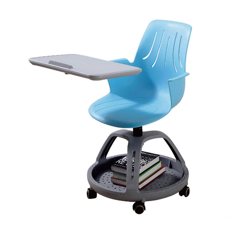 智慧教室多功能培訓椅,配備輪滑底座、翻轉書架、可調式記事板,白色座椅搭配彩色座墊設計。該培訓椅具有靈活性,適用於課堂討論、小組合作、互動教學等多種學習場景。整體設計簡潔現代,集成度高,提升課堂教學效率。Smart classroom multi-functional training chair with wheeled base, flip-around bookshelf, and adjustable writing tablet. Features white shell seat with colorful cushion options. Ideal for collaborative learning, group discussions, and interactive teaching. Modern, integrated design that enhances classroom efficiency and student engagement.