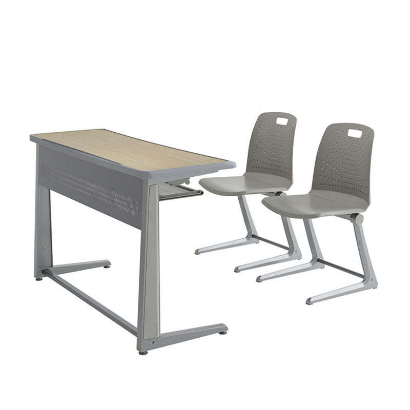 高級鋁合金課桌椅現代教室佈置,多套學生桌椅整齐排列,採用人體工學設計,適合學校培訓課室傢俬。Premium aluminum alloy school desk and chair set displayed in modern classroom layout, ergonomic design for students learning environment.