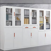 白色鋼製辦公文件櫃組合 White steel office file cabinet 玻璃門透明收納多層儲物櫃 glass door multi-layer storage