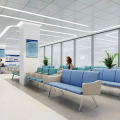 醫院等候椅:2-3人位多款,藍色座墊、米色扶手、銀色椅架,診所首選 Hospital waiting chair collection: 2-3 seater designs with blue cushions, beige armrests, silver frame