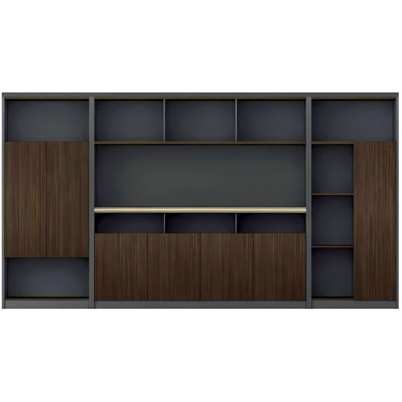 現代辦公室板式文件櫃 Modern office panel file cabinet 木紋灰色設計多層收納抽屜 wood grain gray multi-storage drawers