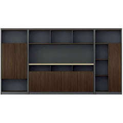 現代辦公室板式文件櫃 Modern office panel file cabinet 木紋灰色設計多層收納抽屜 wood grain gray multi-storage drawers