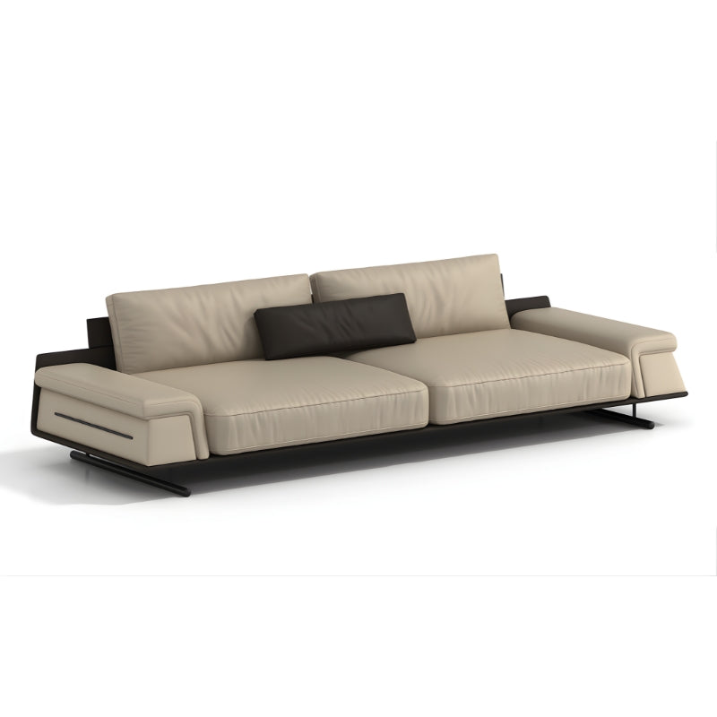 米色現代人體工學沙發椅,黑色方形椅腳,極簡設計,高靠背支撐,適用於居家、辦公室及商業空間 Beige modern ergonomic accent chair with black legs, minimalist high-back design, suitable for homes, offices, and commercial lounge areas with premium comfort