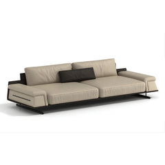 米色現代人體工學沙發椅,黑色方形椅腳,極簡設計,高靠背支撐,適用於居家、辦公室及商業空間 Beige modern ergonomic accent chair with black legs, minimalist high-back design, suitable for homes, offices, and commercial lounge areas with premium comfort