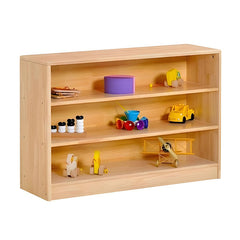 橡膠木兒童收納櫃組合,模塊化設計搭配多層書架、儲物門櫃,天然環保木質材料,適合幼兒園和家庭收納。Eco-friendly rubber wood kids' storage cabinet system featuring modular design with adjustable shelves and wooden storage doors, perfect for playrooms.