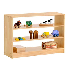 橡膠木兒童收納櫃組合,模塊化設計搭配多層書架、儲物門櫃,天然環保木質材料,適合幼兒園和家庭收納。Eco-friendly rubber wood kids' storage cabinet system featuring modular design with adjustable shelves and wooden storage doors, perfect for playrooms.