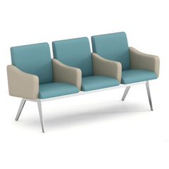 醫院等候椅:2-3人位多款,藍色座墊、米色扶手、銀色椅架,診所首選 Hospital waiting chair collection: 2-3 seater designs with blue cushions, beige armrests, silver frame