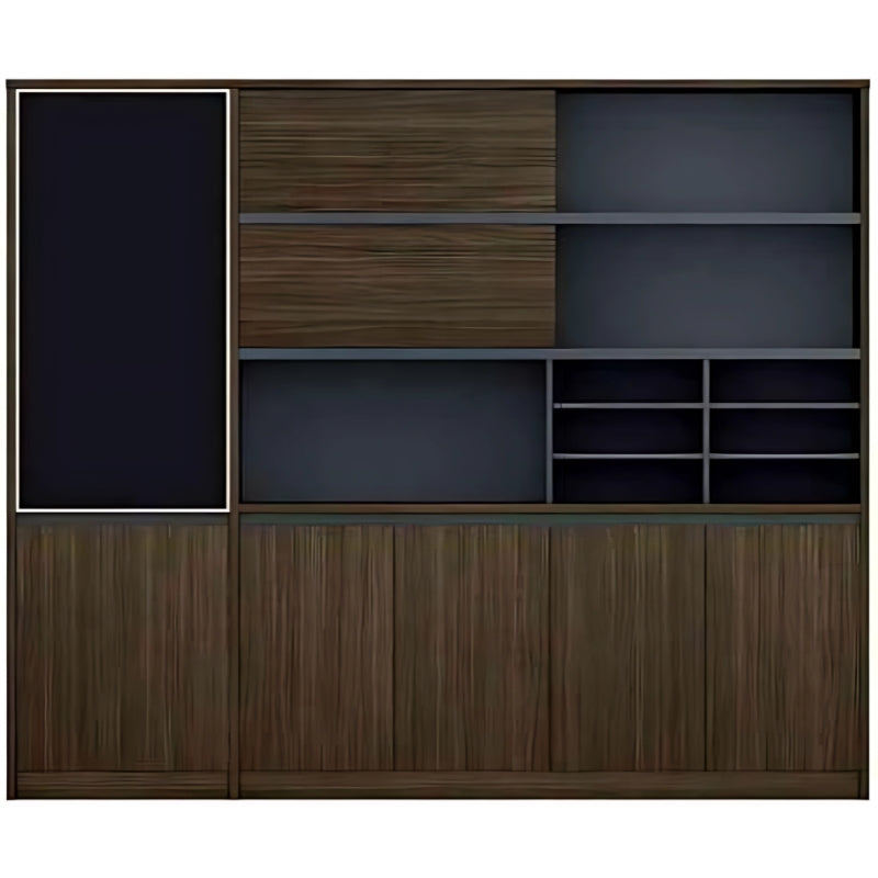 現代辦公室板式文件櫃 Modern office panel file cabinet 木紋灰色設計多層收納抽屜 wood grain gray multi-storage drawers