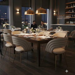 高級簡約餐椅,一體成型椅背設計,簡潔優雅的輪廓線條,適合現代居家和商業空間餐廳佈置 This high-end minimalist dining chair features an integrated backrest design with simple and elegant contour lines, making it suitable for modern home and commercial space restaurant settings.