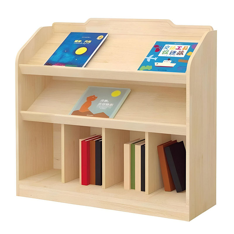 實木移動式書櫃,雙側護欄設計,多層開放架搭配滾輪,可存放圖書和教材,環保天然木材適合幼兒園和家庭。Mobile wooden bookshelf with double side rails and multi-tier open shelving on casters, stores books and educational materials, eco-friendly natural wood for classrooms and homes.