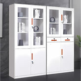 白色鋼製辦公文件櫃組合 White steel office file cabinet 玻璃門透明收納多層儲物櫃 glass door multi-layer storage