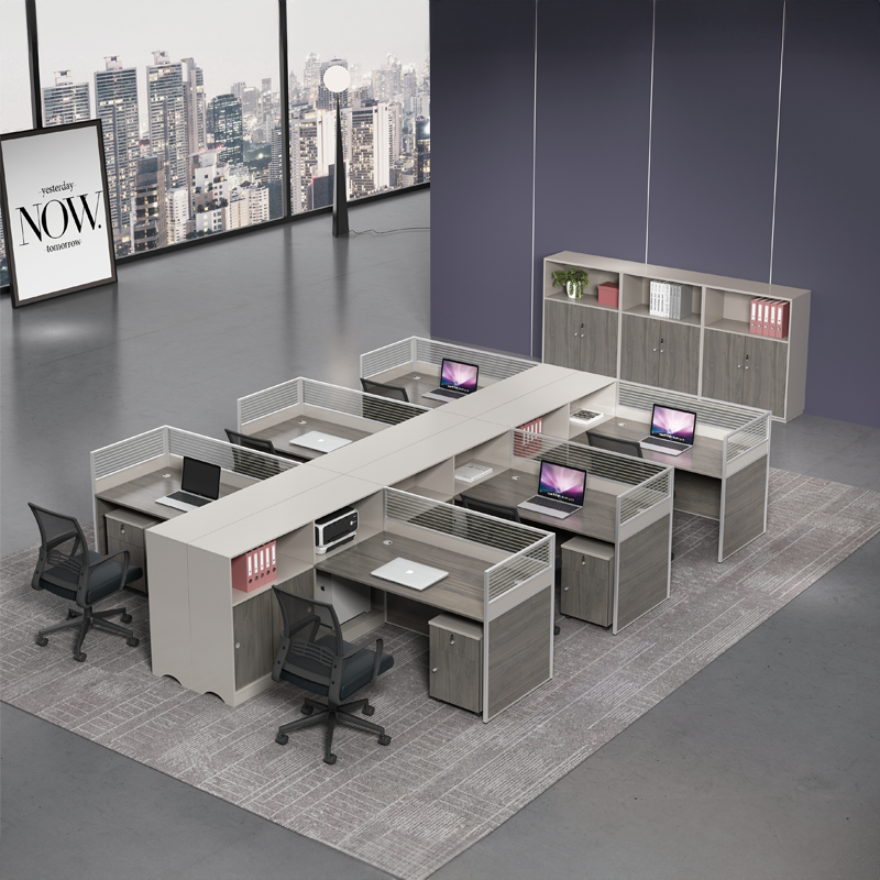 Office desk, Modern desk, Laptop desk,現代隔間辦公桌帶筆記型電腦和打印機