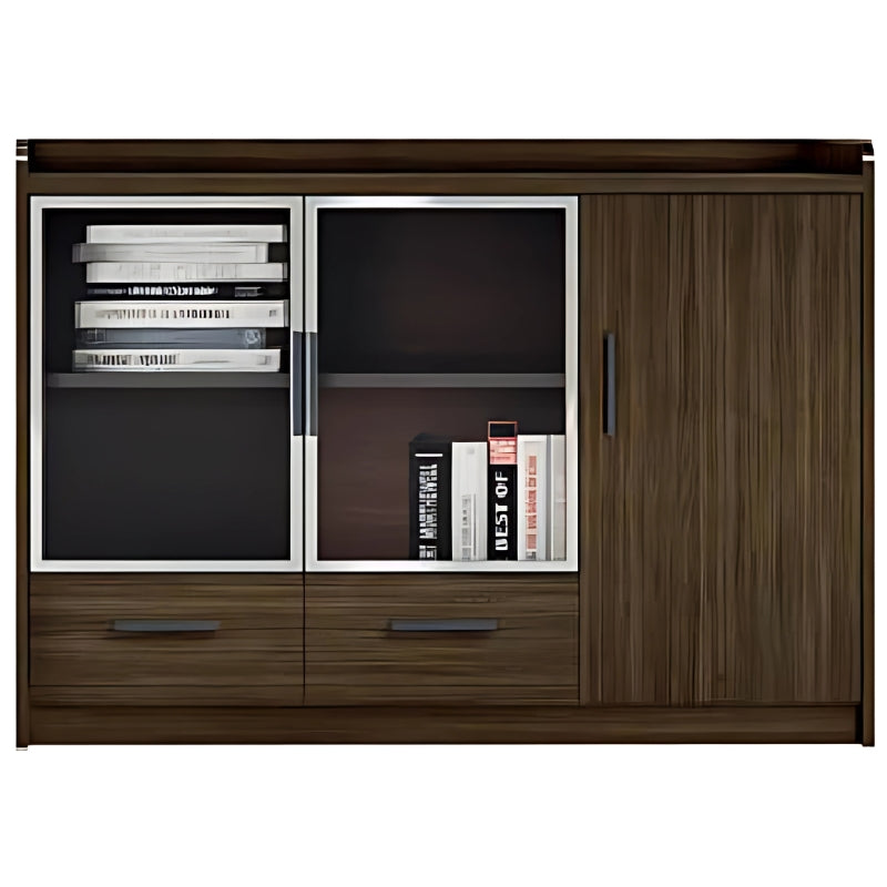 現代辦公室板式文件櫃 Modern office panel file cabinet 木紋灰色設計多層收納抽屜 wood grain gray multi-storage drawers