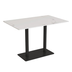 輕奢仿大理石紋餐桌|白色石紋桌面搭配黑色金屬中柱腳,四人位現代餐廳皮質餐椅組合。現代簡約咖啡餐桌|淺木紋桌面白色中柱圓盤底座,搭配曲木靠背椅,休閒咖啡廳雙人座位。Modern cafe table with light wood top and white pedestal base, paired with curved plywood chairs, casual coffee shop seating。Luxury faux marble dining table, white stone-look top with black pedestal base, modern 4-person leather chair dining set