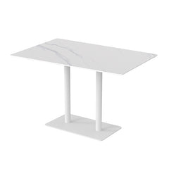 輕奢仿大理石紋餐桌|白色石紋桌面搭配黑色金屬中柱腳,四人位現代餐廳皮質餐椅組合。現代簡約咖啡餐桌|淺木紋桌面白色中柱圓盤底座,搭配曲木靠背椅,休閒咖啡廳雙人座位。Modern cafe table with light wood top and white pedestal base, paired with curved plywood chairs, casual coffee shop seating。Luxury faux marble dining table, white stone-look top with black pedestal base, modern 4-person leather chair dining set