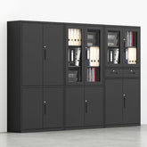 大容量鋼制櫃:黑色多功能辦公文件櫃,玻璃門設計,內含多層收納空間,適合存放文件和辦公用品