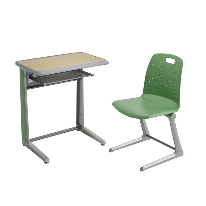 高級鋁合金課桌椅現代教室佈置，多套學生桌椅整齐排列，採用人體工學設計，適合學校培訓課室傢俬。Premium aluminum alloy school desk and chair set displayed in modern classroom layout, ergonomic design for students learning environment.