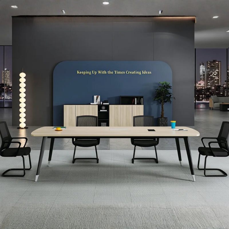 現代簡約會議桌配金屬腳架，適合創意辦公室傢俬及洽談區設計 Modern minimalist conference table with metal legs, suitable for creative office furniture and negotiation area design