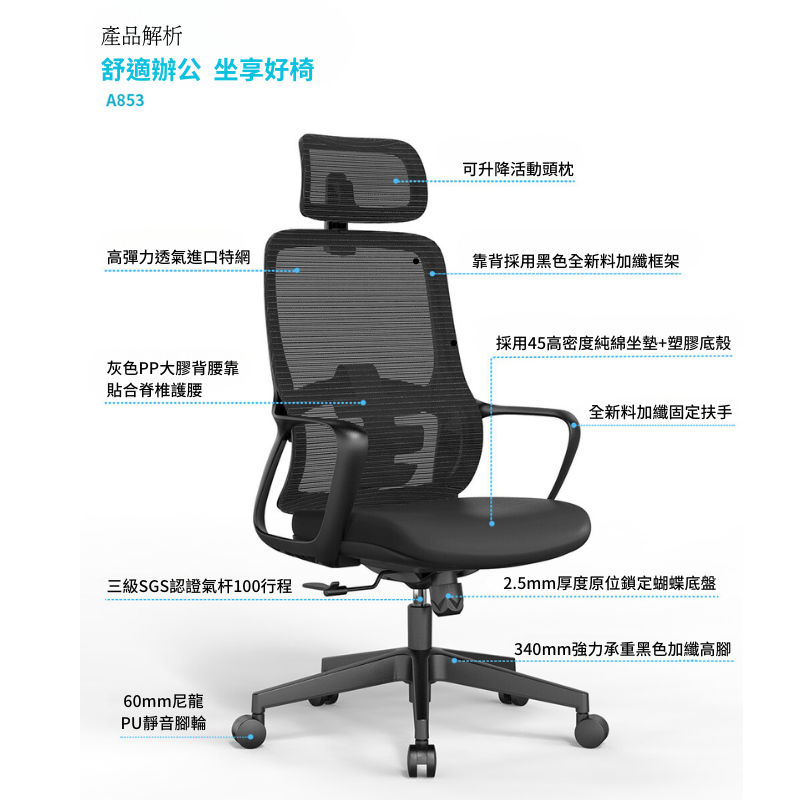 Ergonomic mesh office chair Comfortable office chair Adjustable office chair High back office chair Breathable office chair Office chair with headrest Office chair with lumbar support Swivel office chair Modern office chair Mesh back office chair 人體工學網布辦公椅 舒適辦公椅 可調校辦公椅 高背辦公椅 透氣辦公椅 辦公椅附頭枕 辦公椅附腰部支撐 旋轉辦公椅 現代辦公椅 網布背辦公椅