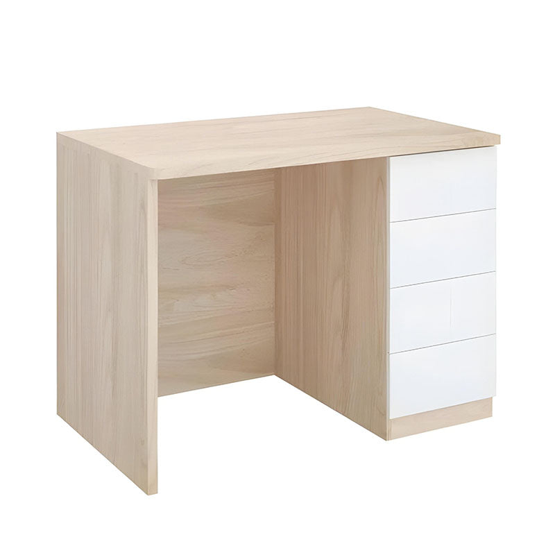 极简风格木制教师书桌，配备单个实用收纳抽屉与下方置物盒。采用稳固的几何桌脚设计，自然木纹质感适合蒙特梭利或现代风格教室使用。Minimalist wooden teacher desk featuring a single storage drawer and a bottom storage box. Designed with sturdy geometric legs and natural wood grain, ideal for Montessori or modern classrooms.