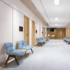 醫院等候椅：2-3人位多款，藍色座墊、米色扶手、銀色椅架，診所首選  Hospital waiting chair collection: 2-3 seater designs with blue cushions, beige armrests, silver frame