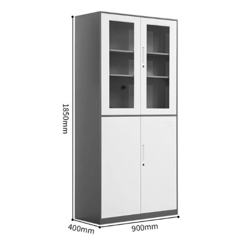 灰白色鋼製辦公文件櫃組合 Grey White steel office file cabinet 玻璃門透明收納多層儲物櫃 glass door multi-layer storage