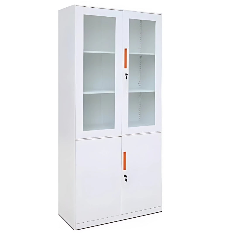 白色鋼製辦公文件櫃組合 White steel office file cabinet 玻璃門透明收納多層儲物櫃 glass door multi-layer storage