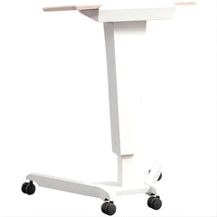 可調節高度氣動升降台|移動工作台|白色支架、木紋桌面、萬向輪設計|適用辦公室、家居、教學|Pneumatic Adjustable Height Mobile Workstation for Office and Home