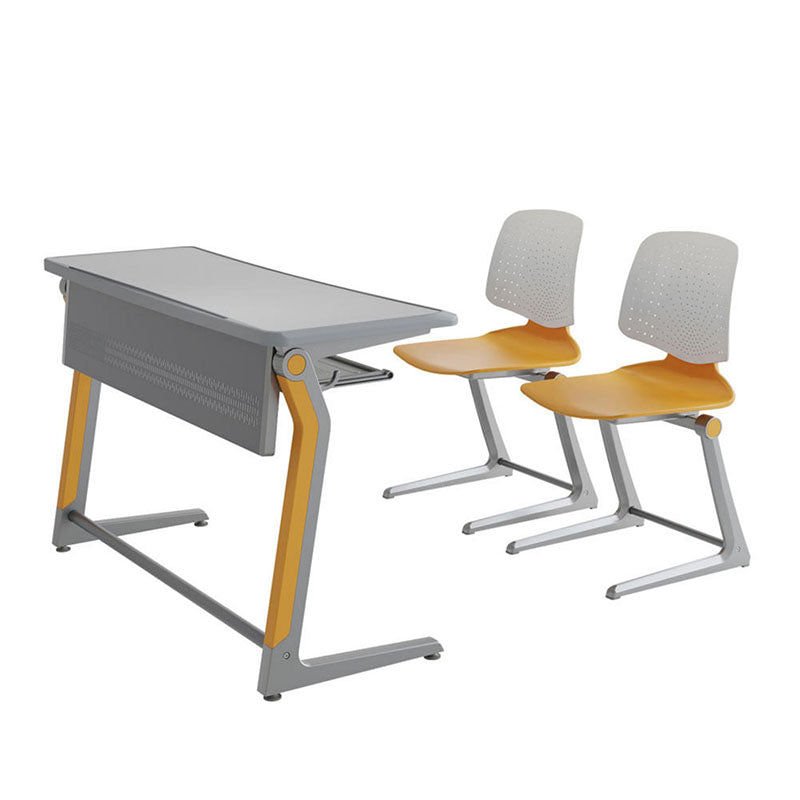 高級鋁合金課桌椅現代教室佈置，多套學生桌椅整齐排列，採用人體工學設計，適合學校培訓課室傢俬。Premium aluminum alloy school desk and chair set displayed in modern classroom layout, ergonomic design for students learning environment.