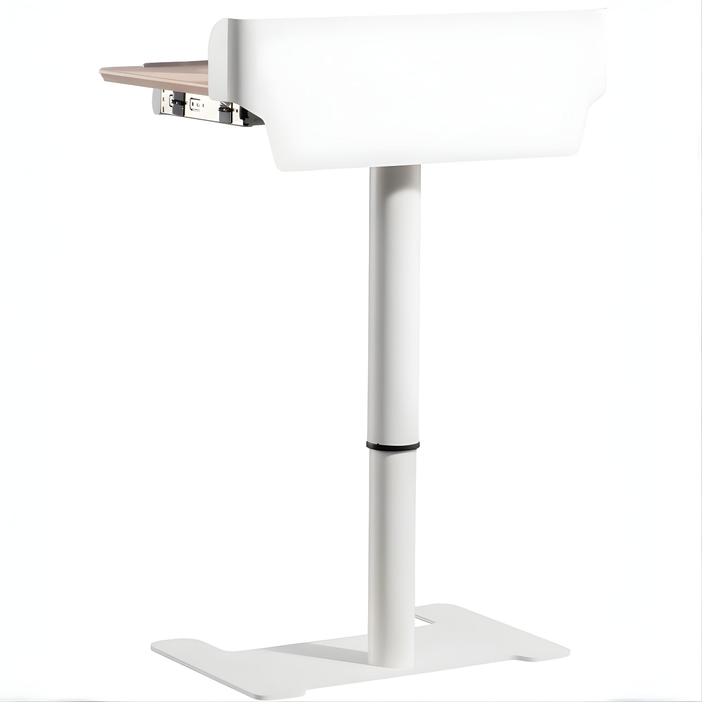 可調節高度氣動升降台|移動工作台|白色支架、木紋桌面、萬向輪設計|適用辦公室、家居、教學|Pneumatic Adjustable Height Mobile Workstation for Office and Home