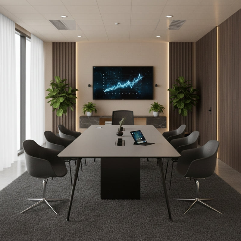 現代灰色會議枱 | 智能走線系統 | 行政會議桌Modern Gray Conference Table with Cable Management