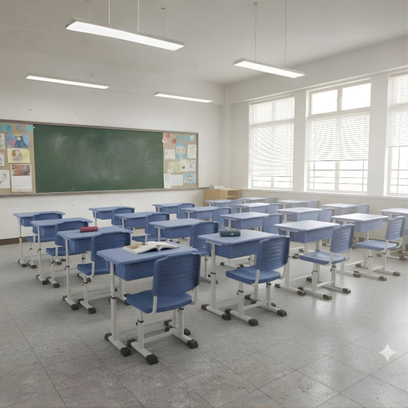 升降學生書枱椅，具穩固鋼製框架、儲物層及防滑設計，是香港學校課室、補習社及家用學習桌椅的優選 Adjustable student desks and chairs with a sturdy steel frame, storage layer and anti-slip design are the preferred choice for classrooms in Hong Kong schools, tutorial centers and home study desks and chairs.