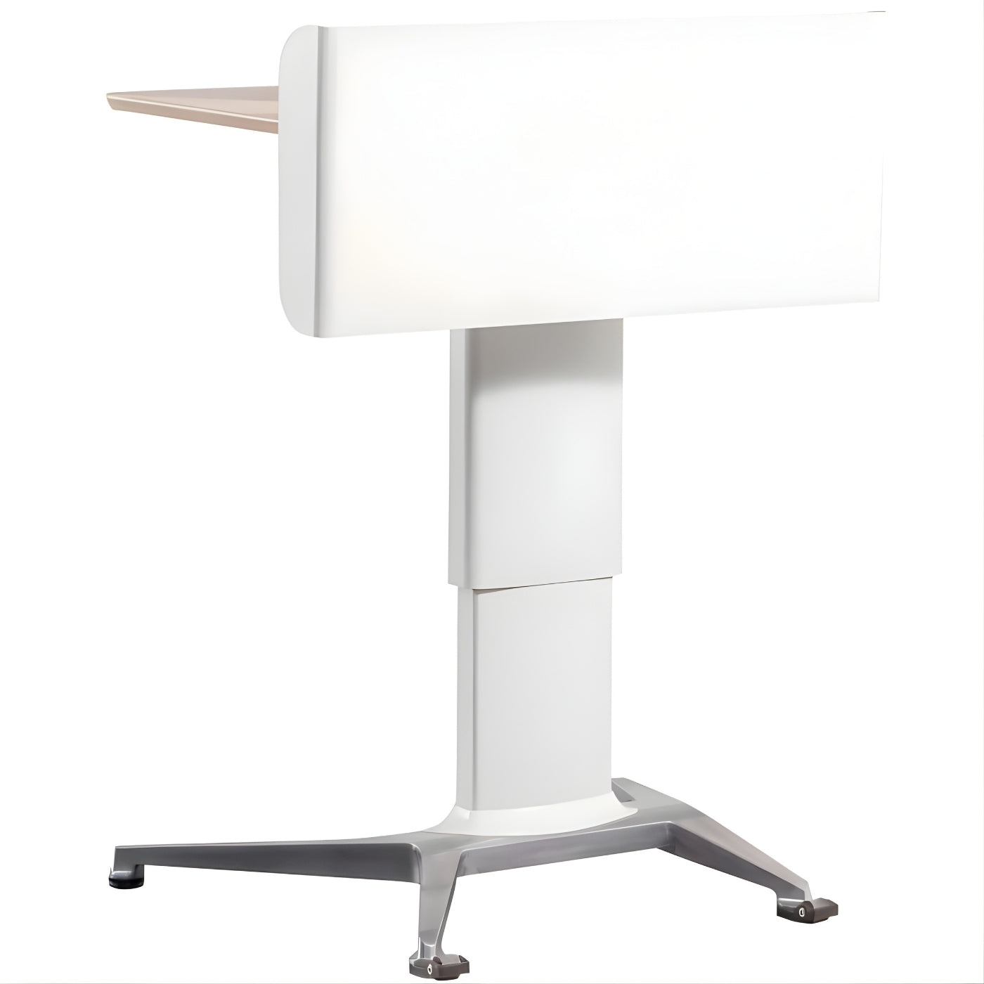 可調節高度氣動升降台|移動工作台|白色支架、木紋桌面、萬向輪設計|適用辦公室、家居、教學|Pneumatic Adjustable Height Mobile Workstation for Office and Home