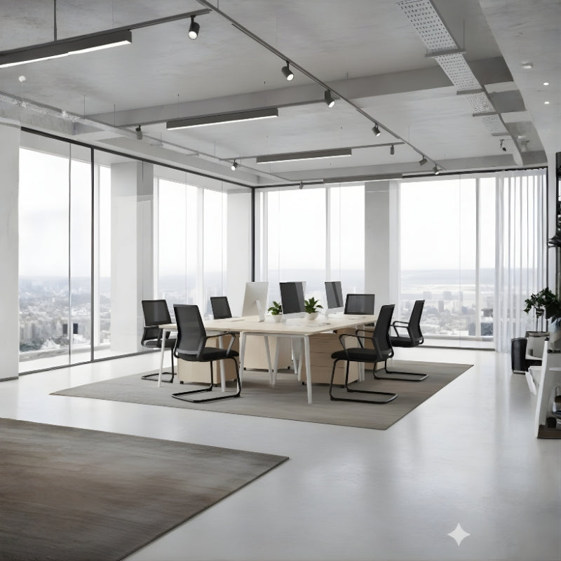 黑色中背網布辦公椅，黑色扶手和座墊，人體工學支撐，360度旋轉輪椅，透氣網布材質，適用於現代辦公室 Black mesh back office task chair with padded seat, ergonomic support, 360-degree swivel casters, breathable mesh, suitable for contemporary offices and remote work spaces