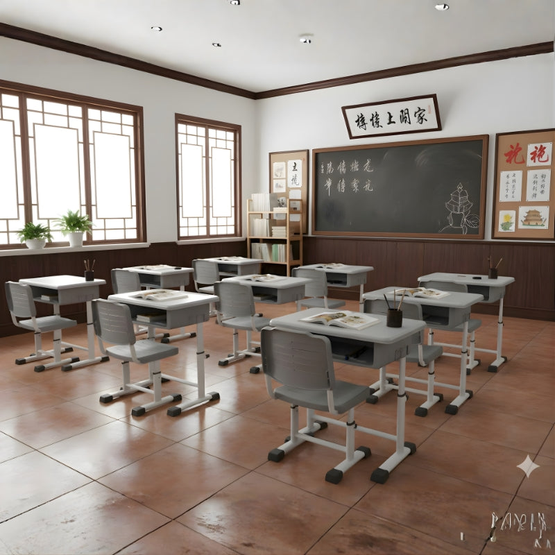 升降學生書枱椅，具穩固鋼製框架、儲物層及防滑設計，是香港學校課室、補習社及家用學習桌椅的優選 Adjustable student desks and chairs with a sturdy steel frame, storage layer and anti-slip design are the preferred choice for classrooms in Hong Kong schools, tutorial centers and home study desks and chairs.