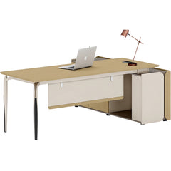 高級單人主管辦公台，光木色檯面配白色儲物櫃，現代簡約設計，適合香港寫字樓及主管房，提升辦公室專業形象Premium single executive desk with light wood top and white storage cabinets, modern minimalist design for professional Hong Kong offices and executive rooms