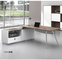 時尚木面鍍鉻行政枱連櫃 Wooden Surface Chrome-plated Executive Desk with Cabinet